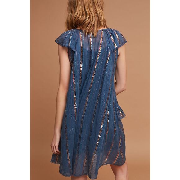 TRYB 212 METALLIC LUREX BLUE RUFFLE DRESS - Picture 4 of 10